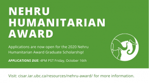 Call for Applications: The 2020 Nehru Humanitarian Graduate Scholarship in Indian Studies