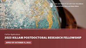 Promotional graphic for the 2023 Killam Postdoctoral Research Fellowship applications at UBC