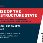 Promotional graphic for a book launch event on The Rise of the Infrastructure State