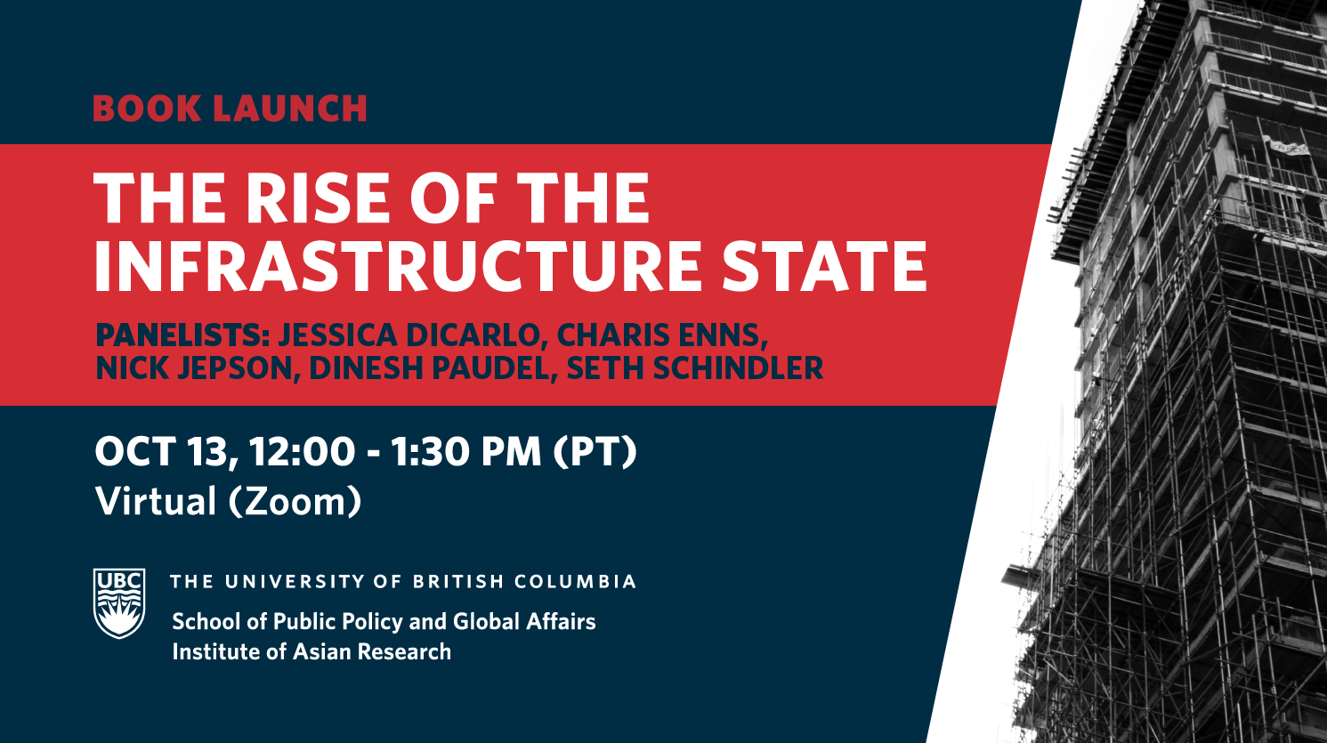 Promotional graphic for a book launch event on The Rise of the Infrastructure State