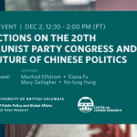 Promotional event graphic for "Reflections on the 20th Party Congress and the Future of Chinese Politics" at UBC SPPGA