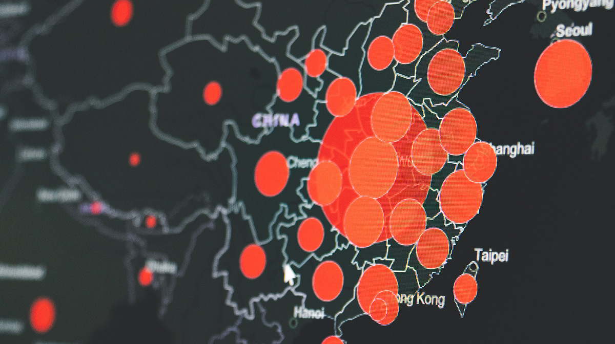 Map of China with data on COVID cases